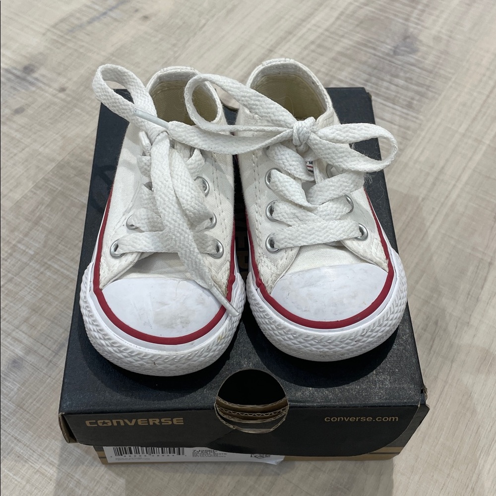 4T Converse Infant White Sneakers with Red and Blue Stripes - Picture 3 of 7